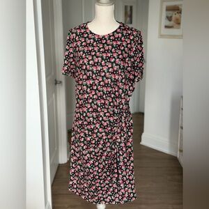 Boden Black and Pink Floral Midi Dress